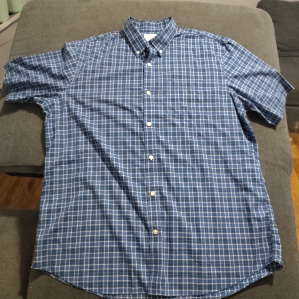 LL Bean Shirt Mens XLarge Button Down Traditional Fit Blue Plaid Stretch